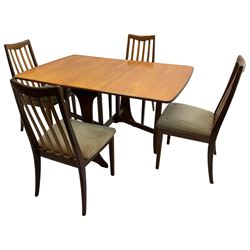 G-Plan - teak folding dining table (91cm x 136cm, H72cm), and a set of four chairs