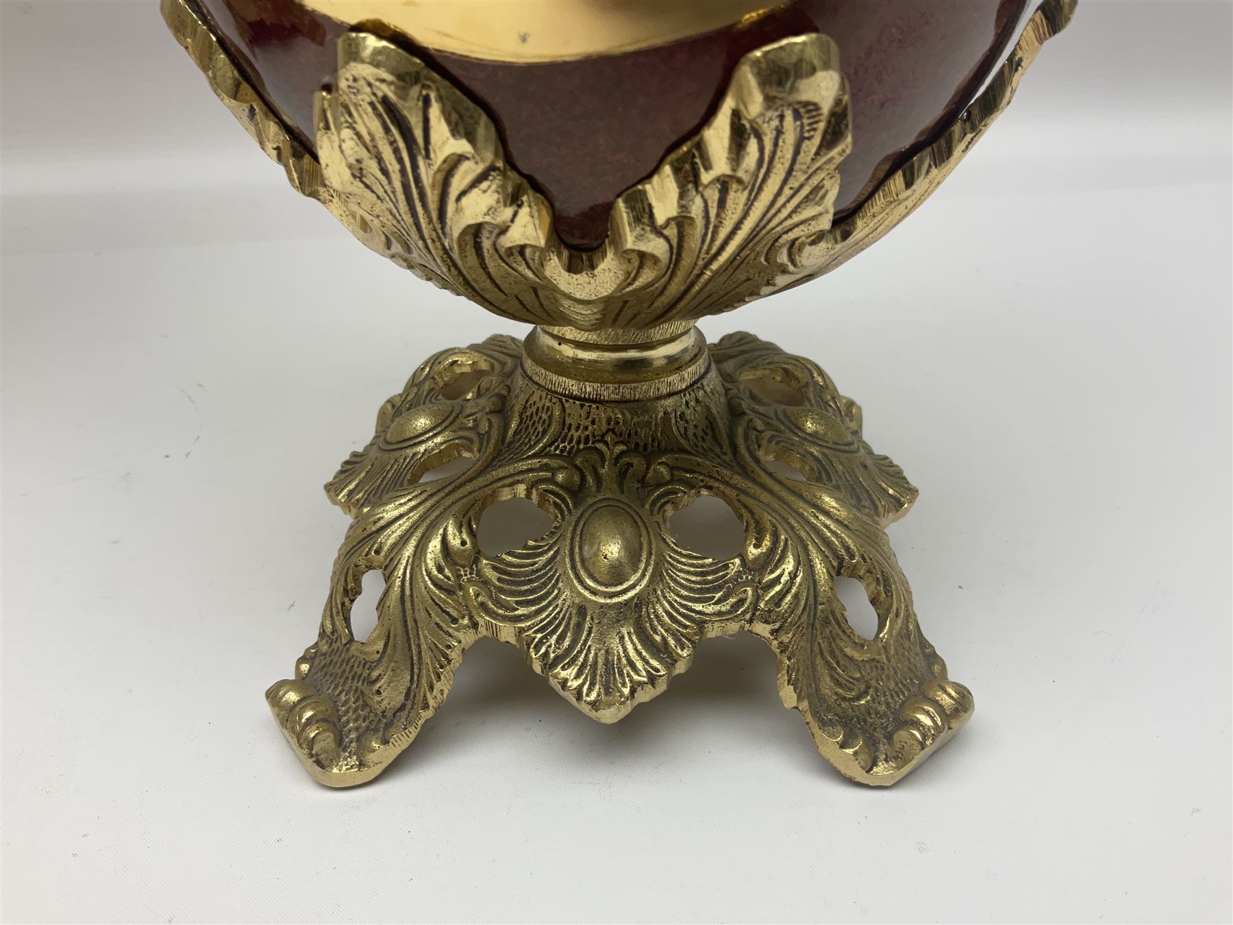 Twin handled vase, the ceramic urn form body decorated with floral sprigs and figural panel, the metal handles designed as vines, together with a similar ewer, vase H75cm 