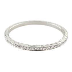 Platinum diamond full eternity ring, the sides with engraved decoration