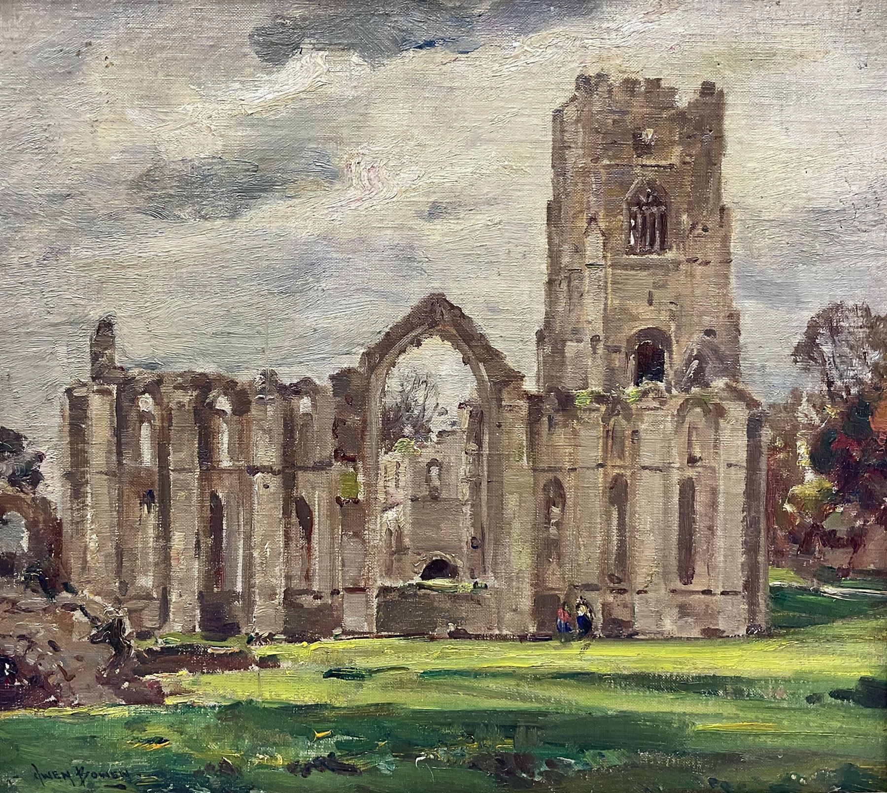 Owen Bowen (Staithes Group 1873-1967): Fountains Abbey, oil on canvas signed 39cm x 44cm