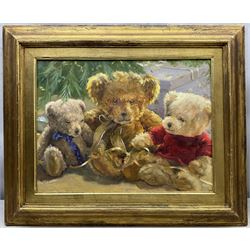 Iris Collett (British 1938-): Christmas Teddy Bears, oil on board signed 31cm x 41cm
Provenance: part of the artist's studio collection