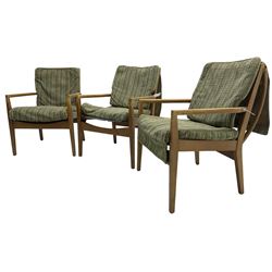 Cintique - set of three beech framed open easy chairs 