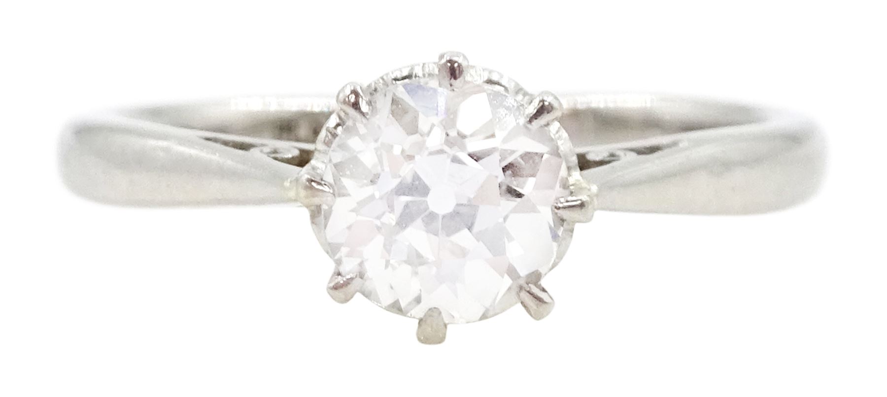 Platinum single stone old cut diamond ring, stamped, diamond approx 0.60 carat