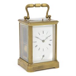 French- late 19th century 8-day  twin train corniche carriage clock with hour repeat and a...