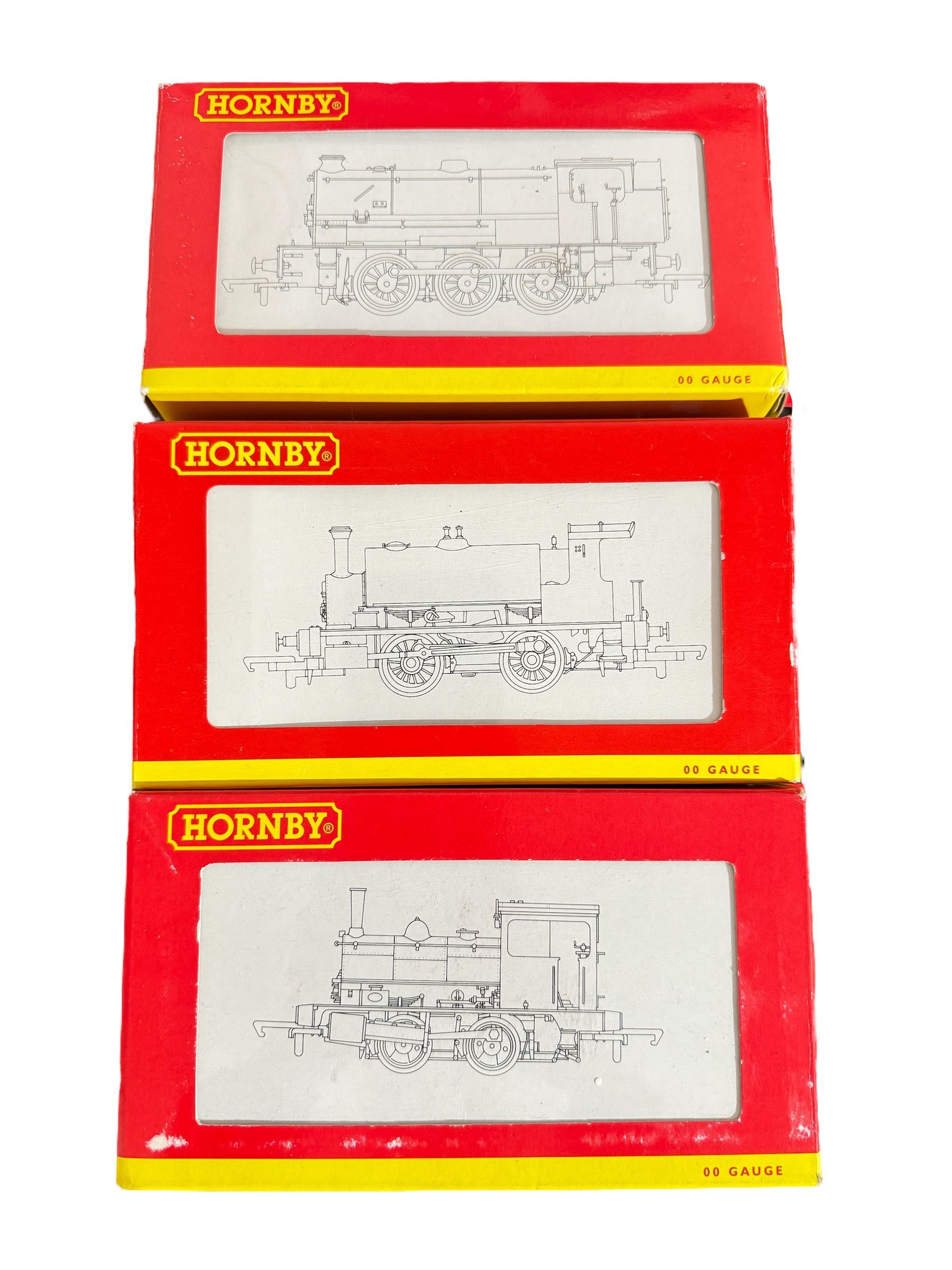 Three Hornby '00' gauge locomotives, comprising R2361 0-4-0 ST Industrial locomotive no. 56038, R2145 BR Class J94 0-6-0 ST locomotive no. 68075 and R2093C BR 0-4-0 ST Pug Locomotive no. 51235, all boxed