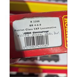 Four Hornby '00' gauge locomotives, comprising Class A3 4-6-2 Shotover no. 60081, R2208 BR Patriot Class 5XP 4-6-0 re-worked as Royal Naval Division no. 45502, R2258 BR Class 5MT 4-6-0 weathered locomotive no. 44781 and R2209 BR Class B17/4 4-6-0 re-worked as West Ham United no. 61672, all boxed