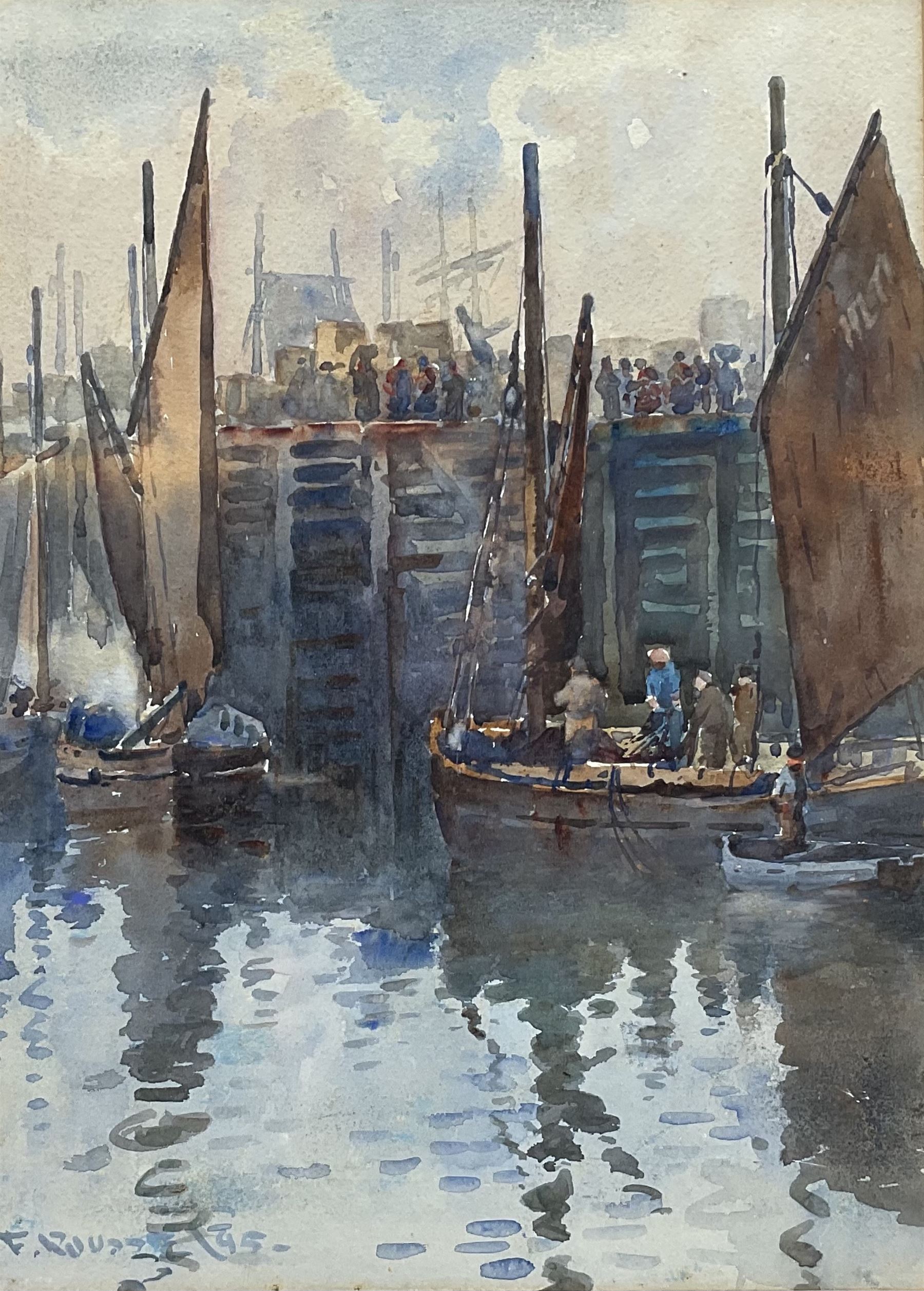 Frank Rousse (British fl.1897-1917): Fishing Boats by the Quayside Whitby, watercolour signed and dated '95, 33cm x 24cm