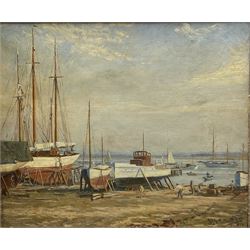 Alex H Kirk (British 1881-1950): Boat Maintenance on the Banks of an Estuary, oil on canvas signed and dated 1937, 50cm x 60cm