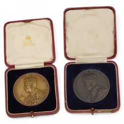 King George V and Queen Mary June 22 1911 coronation medallion and British Empire Exhibition 1924 commemorative medallion, both cased