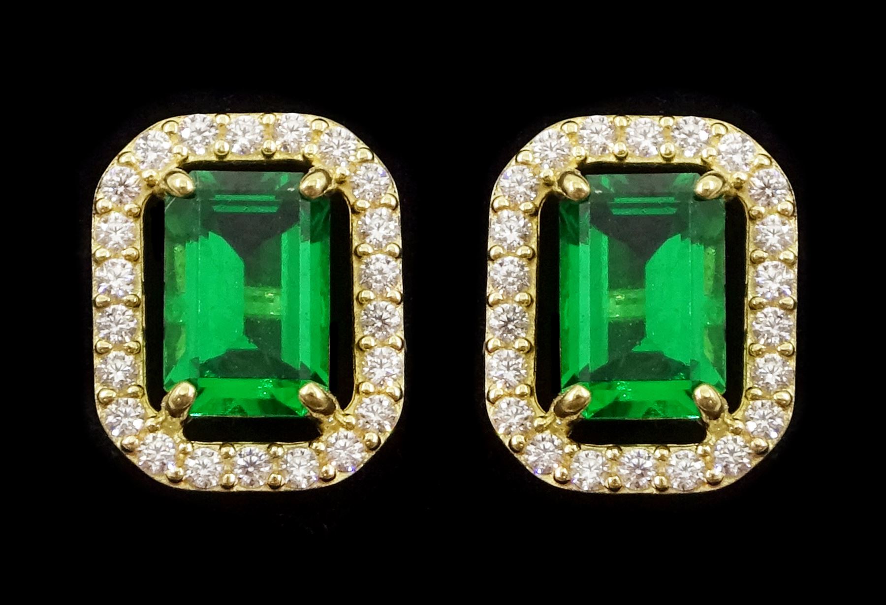 Pair of 9ct gold green stone and cubic zirconia stud earrings, stamped