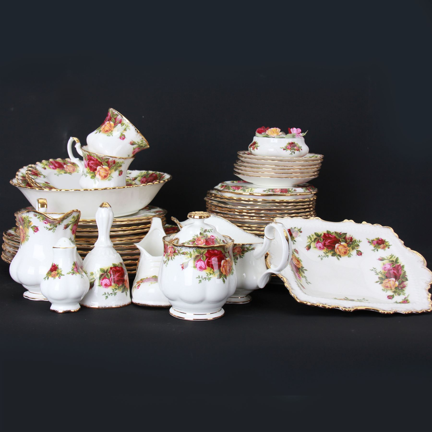 Royal Albert Old Country Roses pattern  coffee set and dinner service, including teapot, coffee pot, milk jug, ten dinner plates etc  