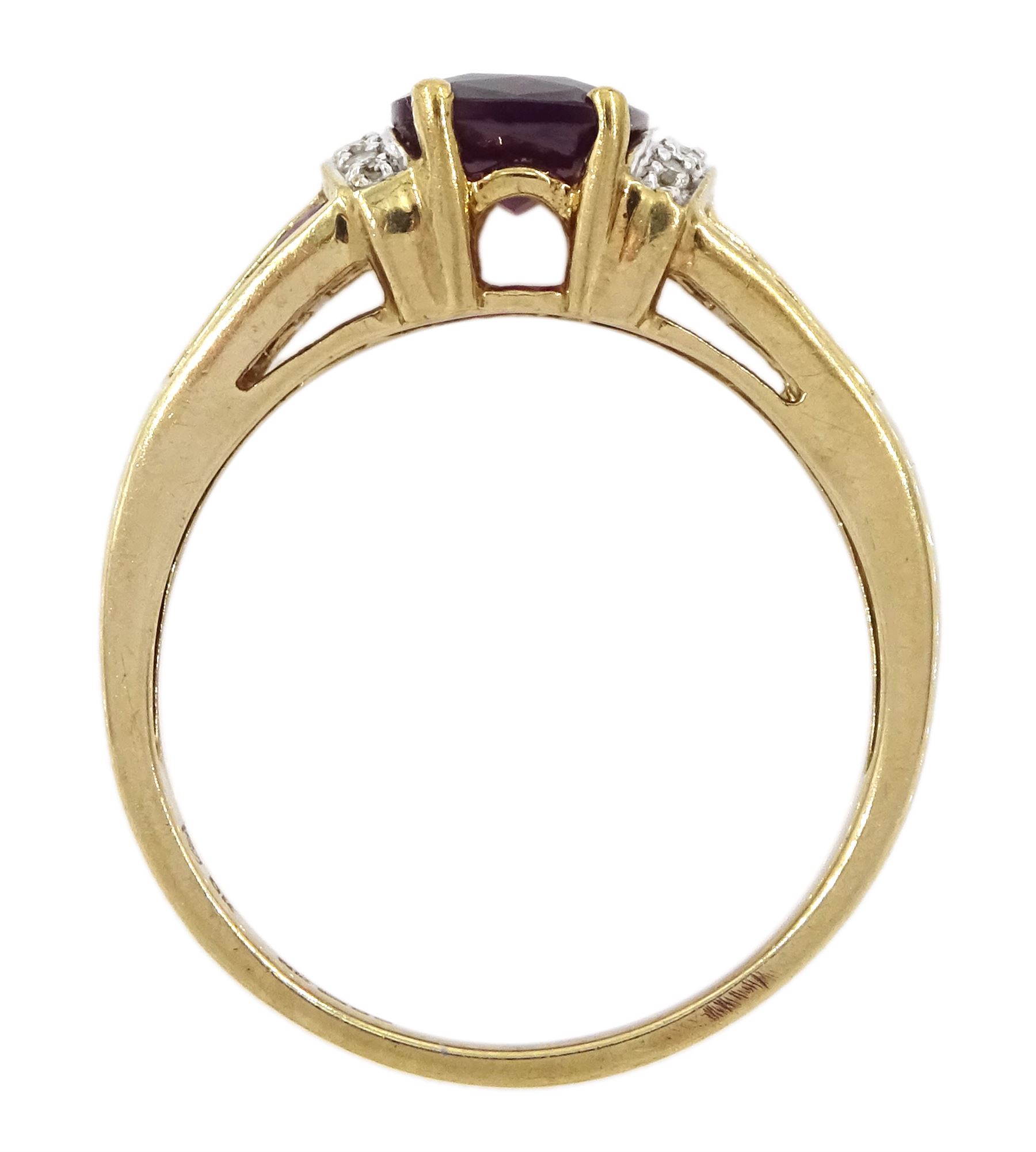 9ct garnet and diamond ring, with garnet set shoulders, hallmarked