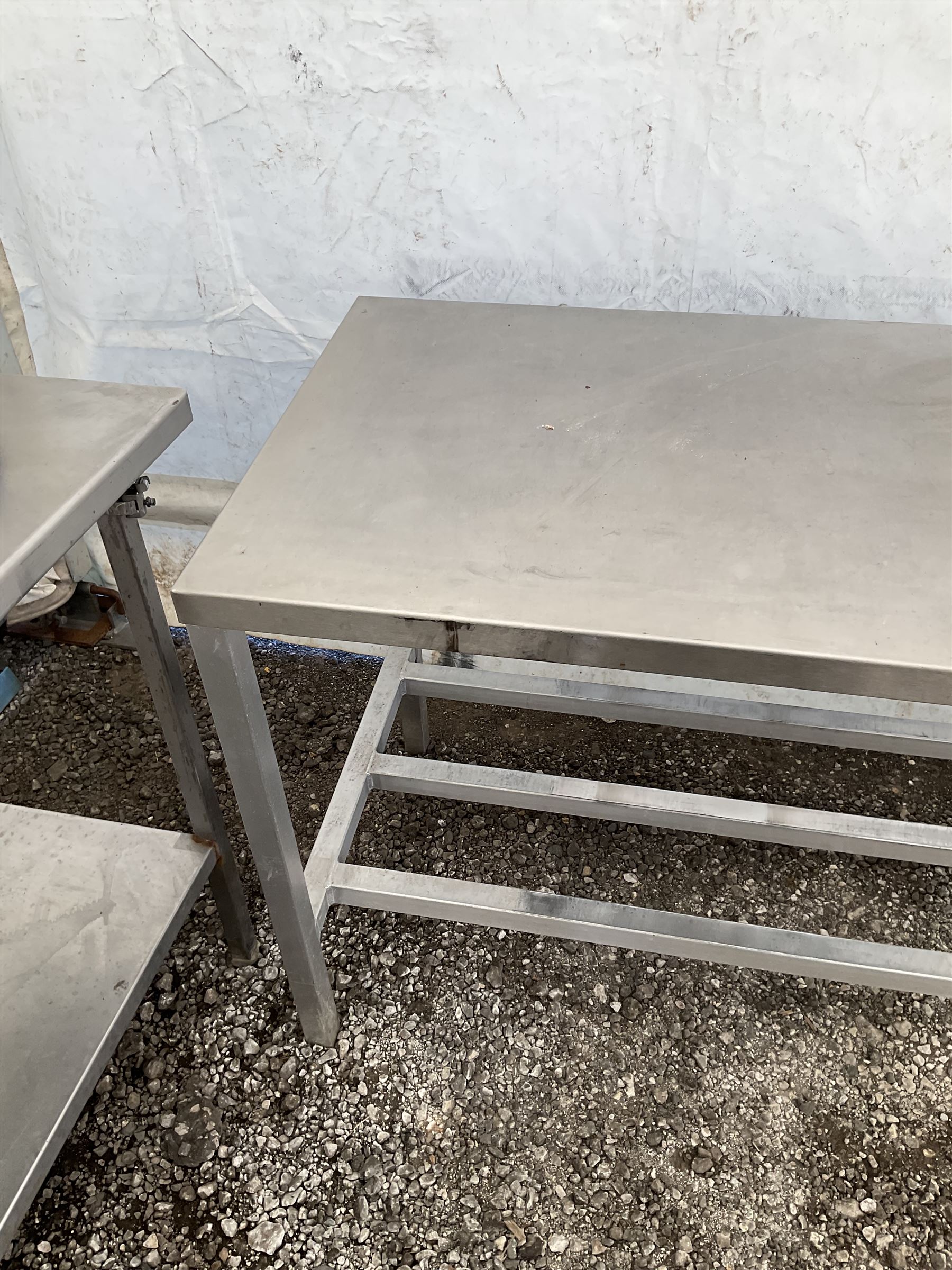 Aluminium framed commercial stainless steel preparation table, barred under-tier - THIS LOT IS TO BE COLLECTED BY APPOINTMENT FROM DUGGLEBY STORAGE, GREAT HILL, EASTFIELD, SCARBOROUGH, YO11 3TX