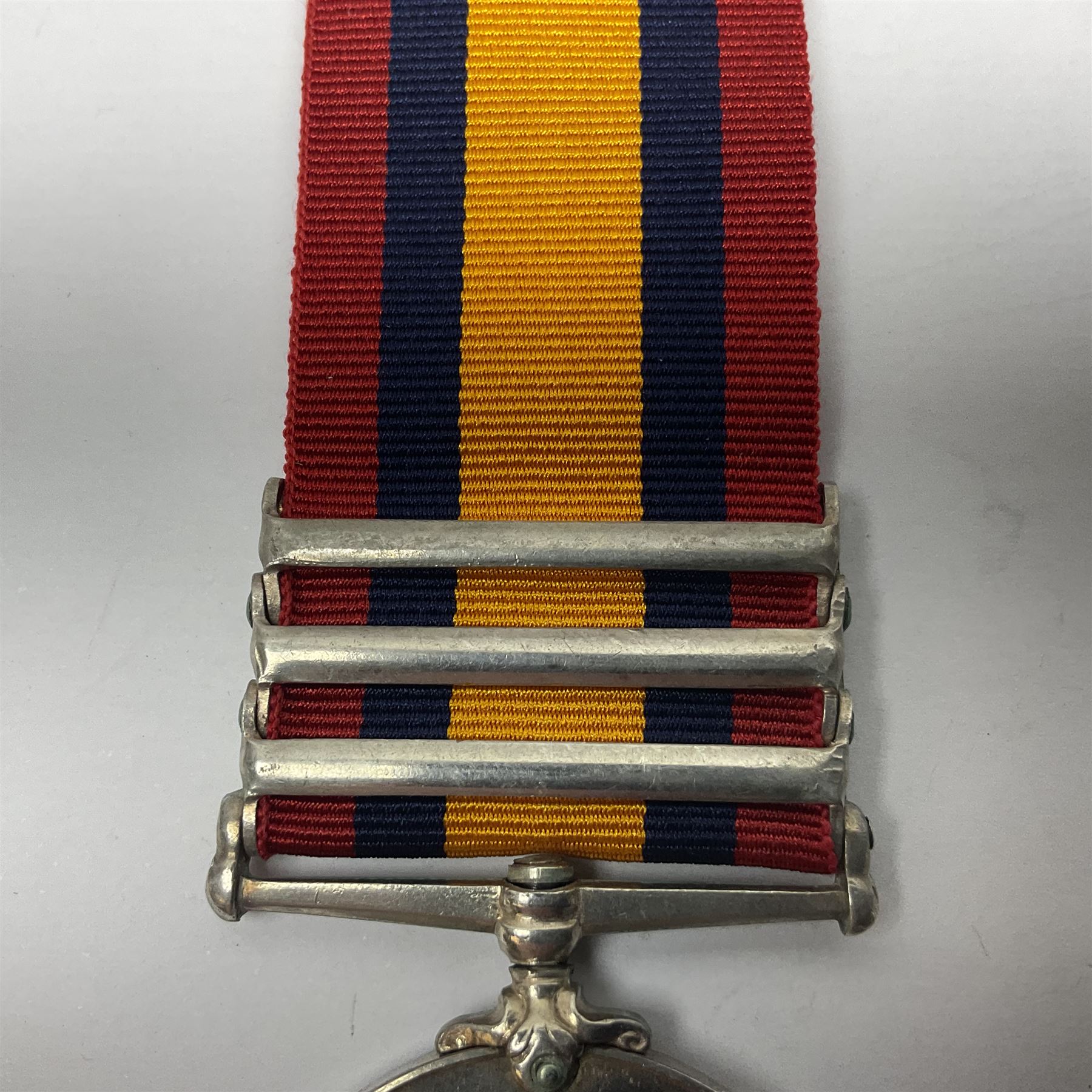 Victoria Queens South Africa Medal with Transvaal, South Africa 1901 and South Africa 1902 clasps awarded to 6769 Pte. D. Leak Liverpool Regiment; with replacement ribbon.