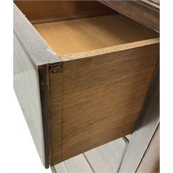 Late Victorian scumbled walnut chest, rectangular top with rounded front corners, fitted with two short and three long drawers