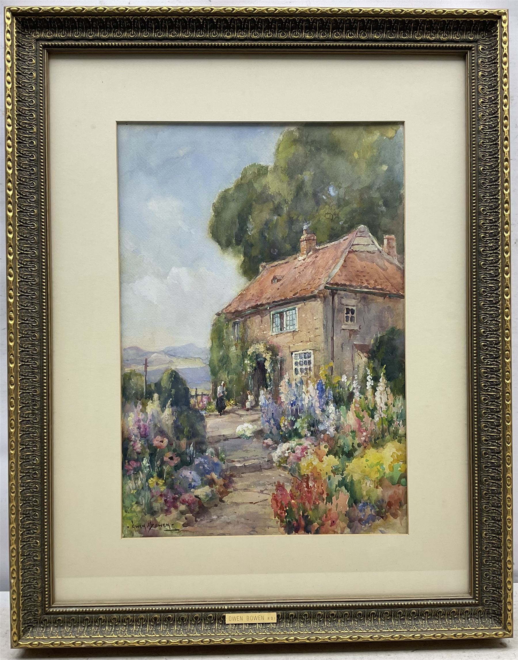 Owen Bowen (Staithes Group 1873-1967): 'Metcalf's House and Garden by the River Wharfe - Scott Lane Wetherby', watercolour signed, titled and dated 1930 on label verso 50cm x 35cm
Provenance: private collection; acquired from the artist's daughter Betty McDougal (neé Bowen), authenticated on title label verso