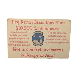 Vietnam War. North Vietnamese propaganda money card 'Recon Team New York $10,000 Cash Rewa...