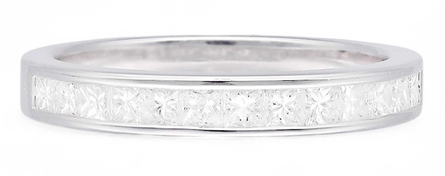 18ct white gold princess cut diamond half eternity ring, hallmarked, total diamond weight 0.69 carat