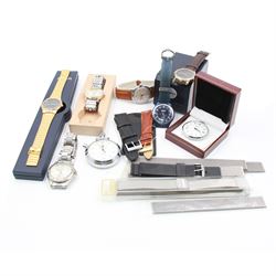 Six gentleman's wristwatches, including Avia, La Carre and Le Chat examples, together with a Smiths shockproof stop watch and a Sekonda stop watch, and a collection of spare watch straps