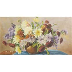 English School (Early 20th Century): Still Life of Flowers, oil on board unsigned 40cm x 73cm