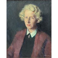 William Dennis Dring R.A. (British 1904-1990): 'Mary' half length portrait, oil on canvas signed and dated '63, titled verso 50cm x 39cm
Provenance: exh. Royal Society of Portrait Painters, label verso