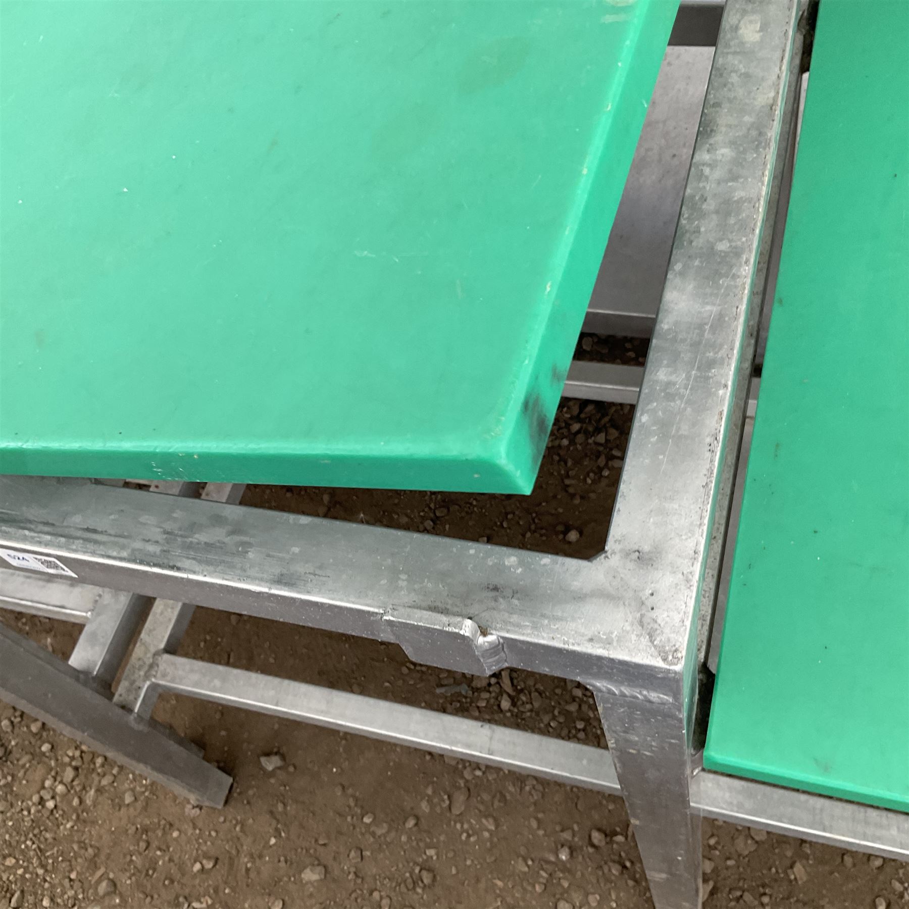 Aluminium framed two height tiered preparation table with poly top - THIS LOT IS TO BE COLLECTED BY APPOINTMENT FROM DUGGLEBY STORAGE, GREAT HILL, EASTFIELD, SCARBOROUGH, YO11 3TX