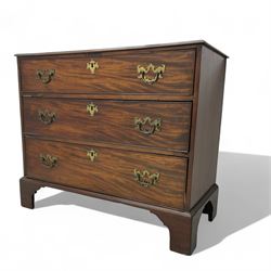 George III mahogany chest, moulded rectangular top over three long cock-beaded drawers, on...