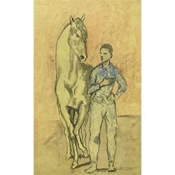 After Pablo Picasso (Spanish 1881-1973): Horse with a Youth in Blue, colour print pub c1955 by the Ganymed Press, London 50cm x 32cm