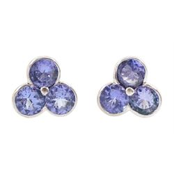 Pair of 9ct white gold tanzanite cluster stud earrings