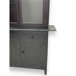 Marks and Spencer - black finish display unit, three glazed cupboards above three drawers and three further cupboards