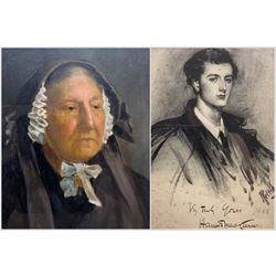 French School (19th century): Portrait of an Old Woman, oil on board unsigned; After John Pettie RA (Scottish 1839-1893): Portrait of the Composer Hamish MacCunn (1868-1916), lithograph pub. 1886 max 26cm x 21cm (2)