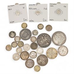 George III 1817 sixpence, William IIII 1836 halfcrown, Queen Victoria 1849 florin, 1889 an...