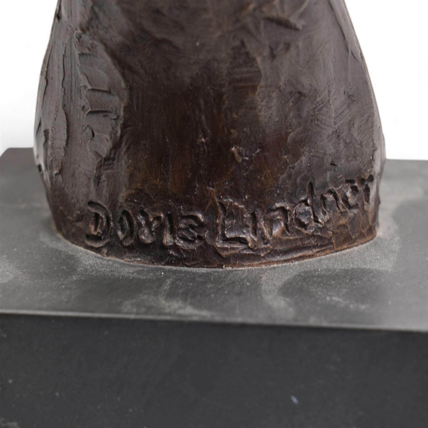 Bronze resin horse racing trophy by Doris Lindsey in the form of horse's head, two others by Robert Donaldson, various others and a number of plated challenge cups, variously engraved 