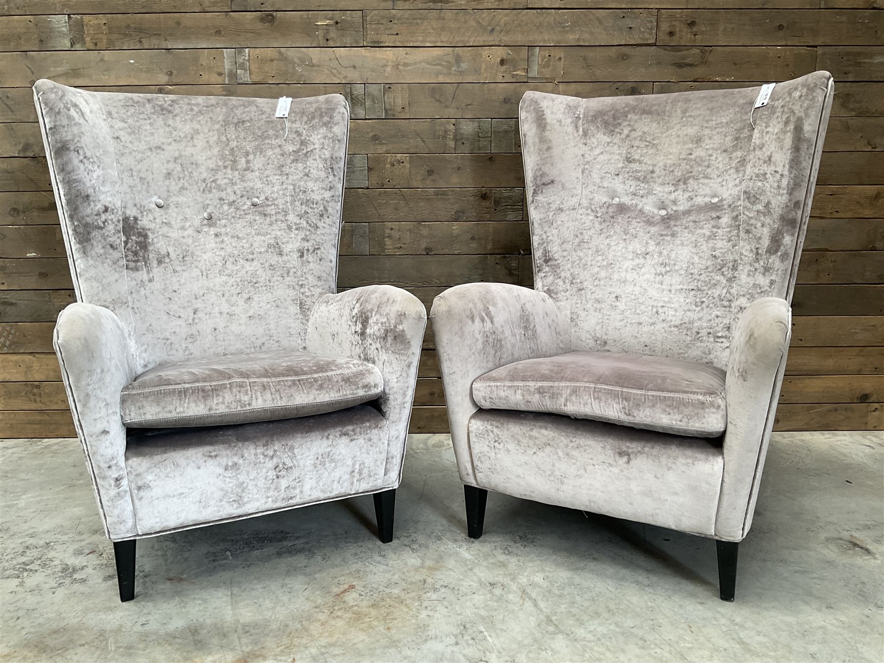 4 x Wing back armchair upholstered in silver crushed velvet fabric