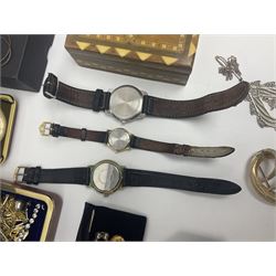 Costume jewellery including earrings, cufflinks, bracelets and necklaces, etc, and five wristwatches