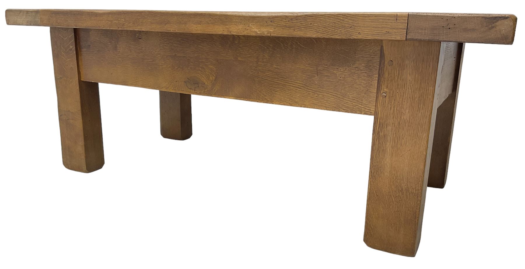 John Lewis - 'Bergerac' oak coffee table, rectangular plank top with single drawer to the longer side, on square supports 