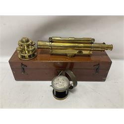 Late 19th century/early 20th century brass dumpy level, inscribed Carter Optician Exeter, in fitted mahogany case, together with a Lowne Instruments Air Meter, no L 3854