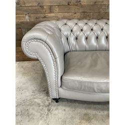 Three seat Chesterfield sofa, upholstered in grey buttoned leather