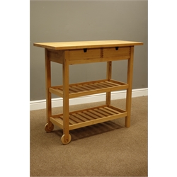  Beech three tier kitchen trolley with two drawer, 100cm x 44cm, H90cm  