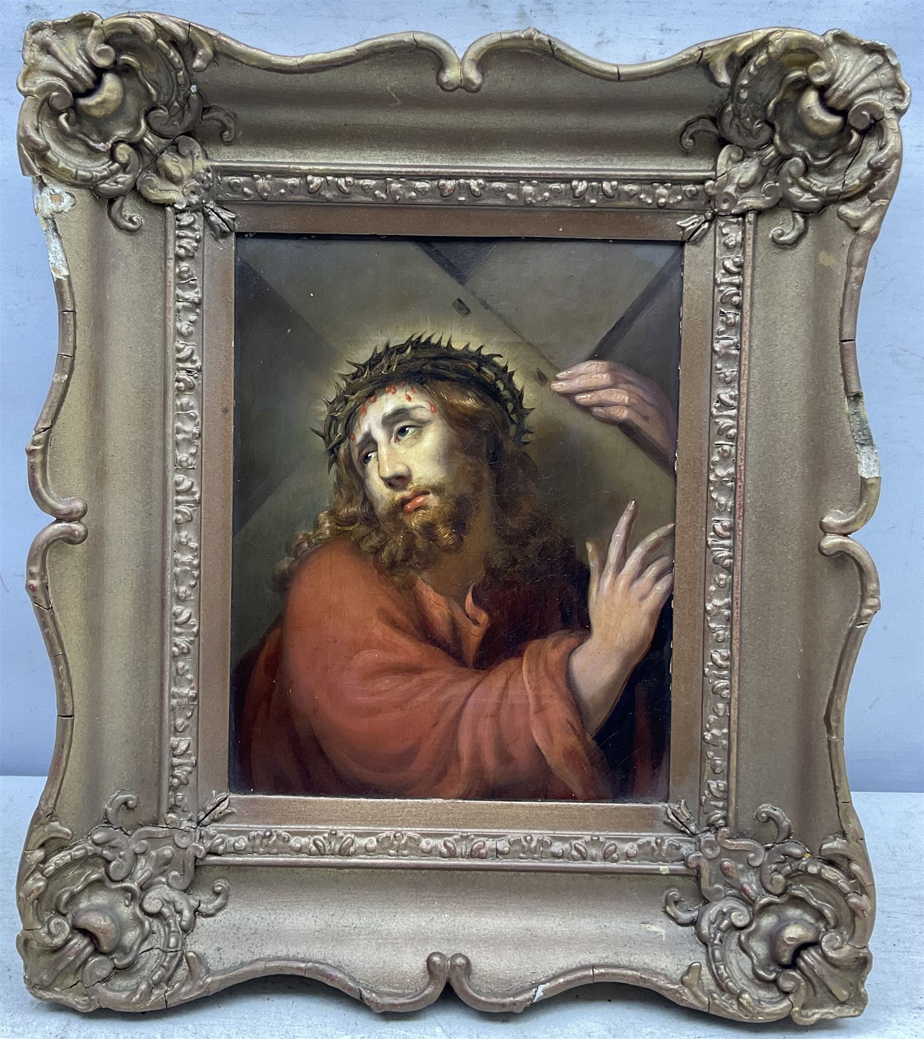 Italian School (19th century): Christ Carrying the Cross, oil on canvas unsigned 25cm x 20cm