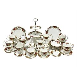 Royal Albert Old Country Roses pattern part tea service, to include teapot, water jug, six cups and saucers, covered sucrier, cake stand etc (39)