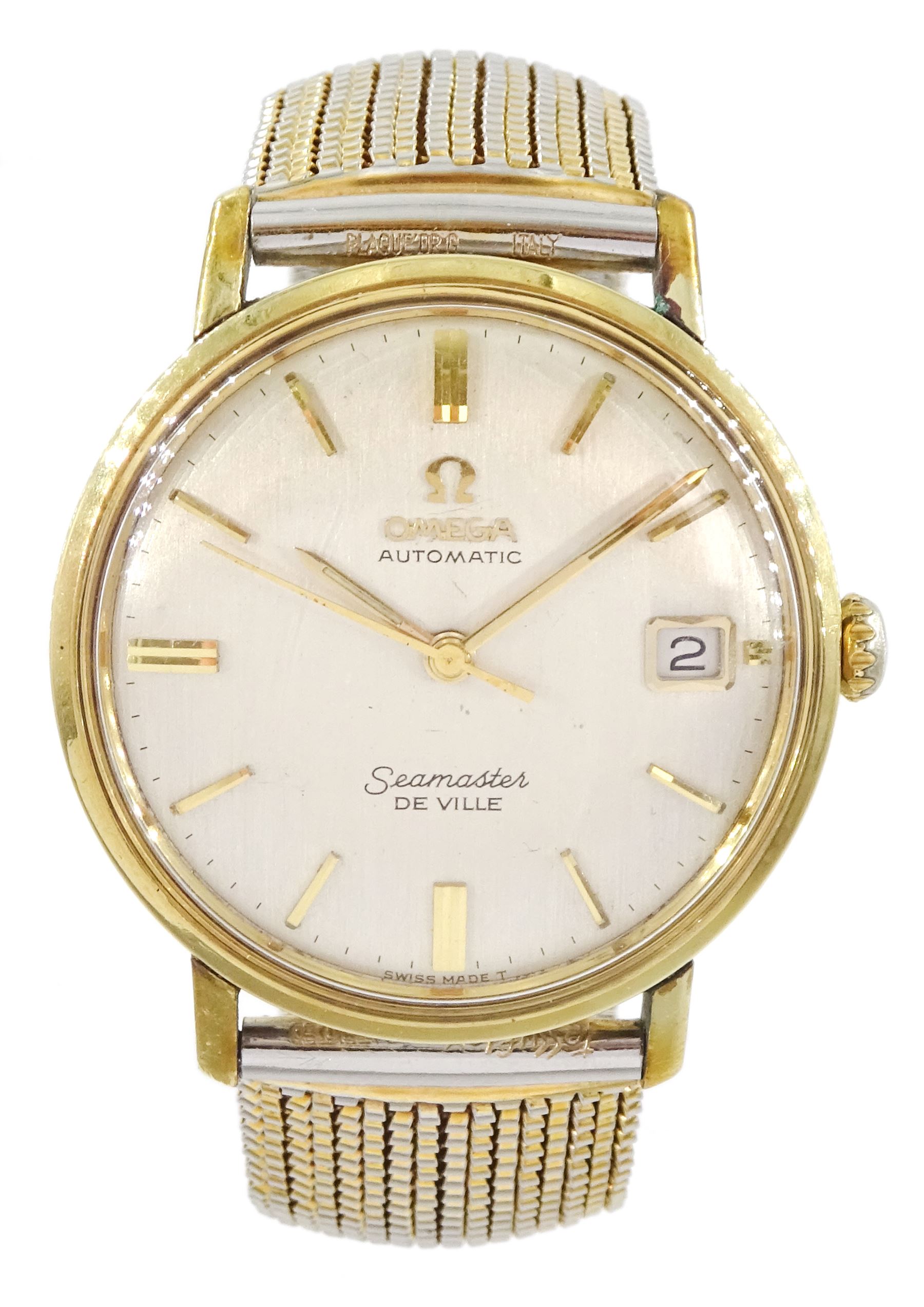 Omega Seamaster De Ville gentleman's gold capped and stainless steel automatic wristwatch, silvered dial with baton hour markers and date aperture, on expanding strap