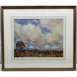 Rowland Henry Hill (Staithes Group 1873-1952): The Hayfield under Heavy Clouds, watercolour and gouache signed and dated 1919 34.5cm x 44.5cm
