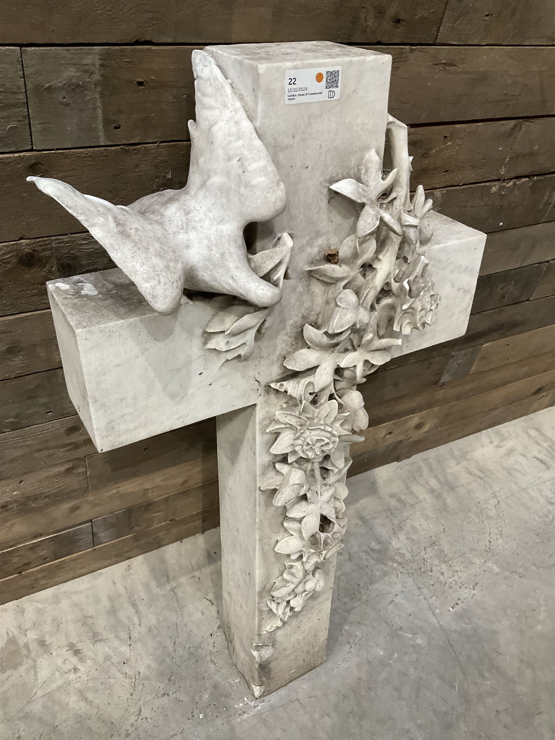 20th century marble crucifix, set with peace dove and wreath