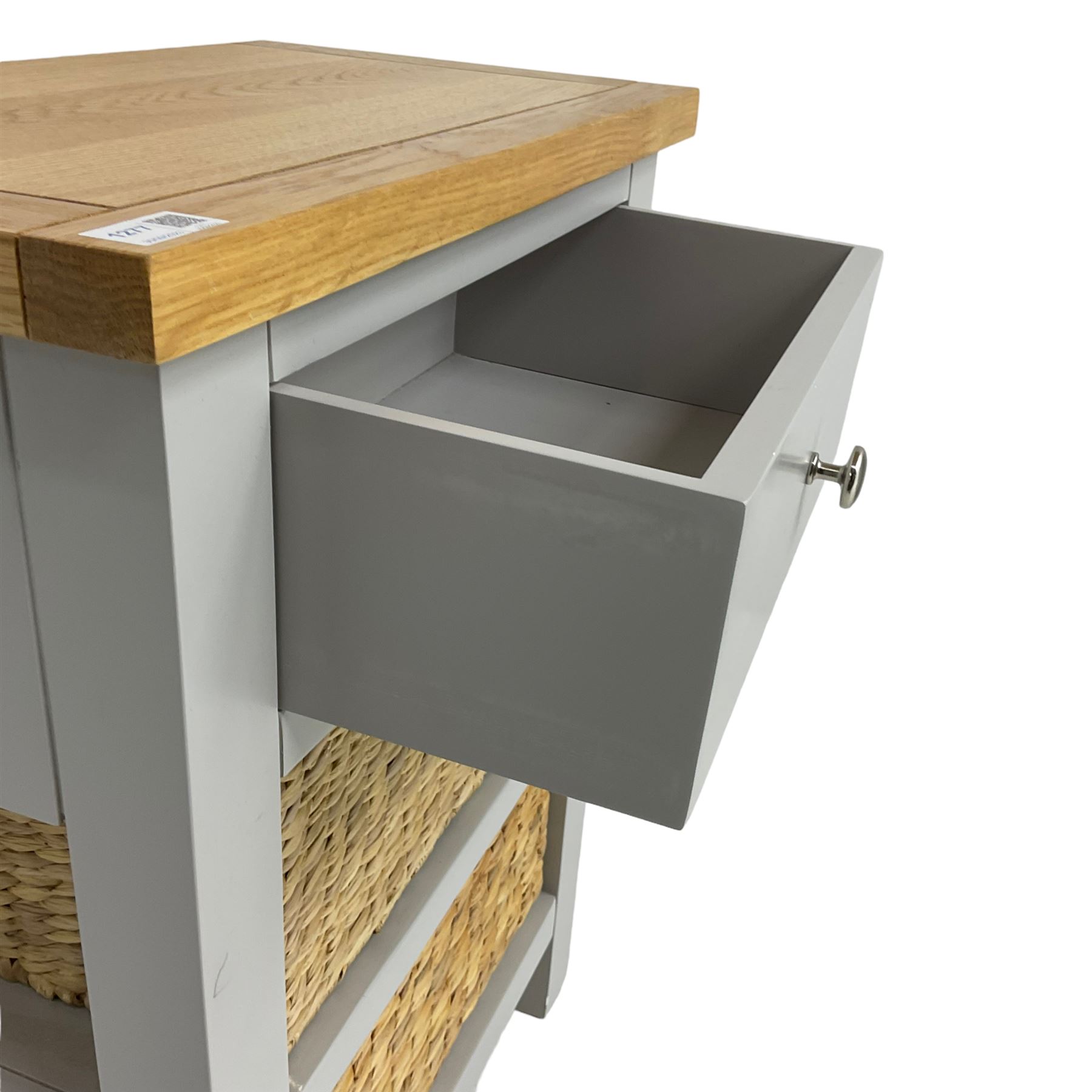 Roseland Farrow - oak and grey finish side table, fitted with single drawer and two basket drawers 