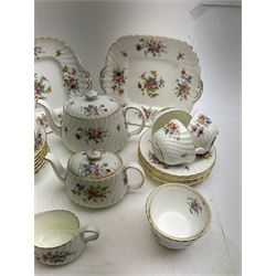 Minton Marlow pattern part tea set, to include teapots, cream jug, open sucrier, teacups and saucers, cake plates, etc., in one box