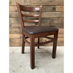 12 x dark walnut low back restaurant chairs, faux leather seat