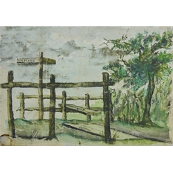 Thomas Jacques Somerscales (British 1842-1927): Quayside scene and a Country Stile near Hull, two watercolours one inscribed by the artist verso 12cm x 17cm approx complete with two newspaper obituaries for the artist who died in Hull  