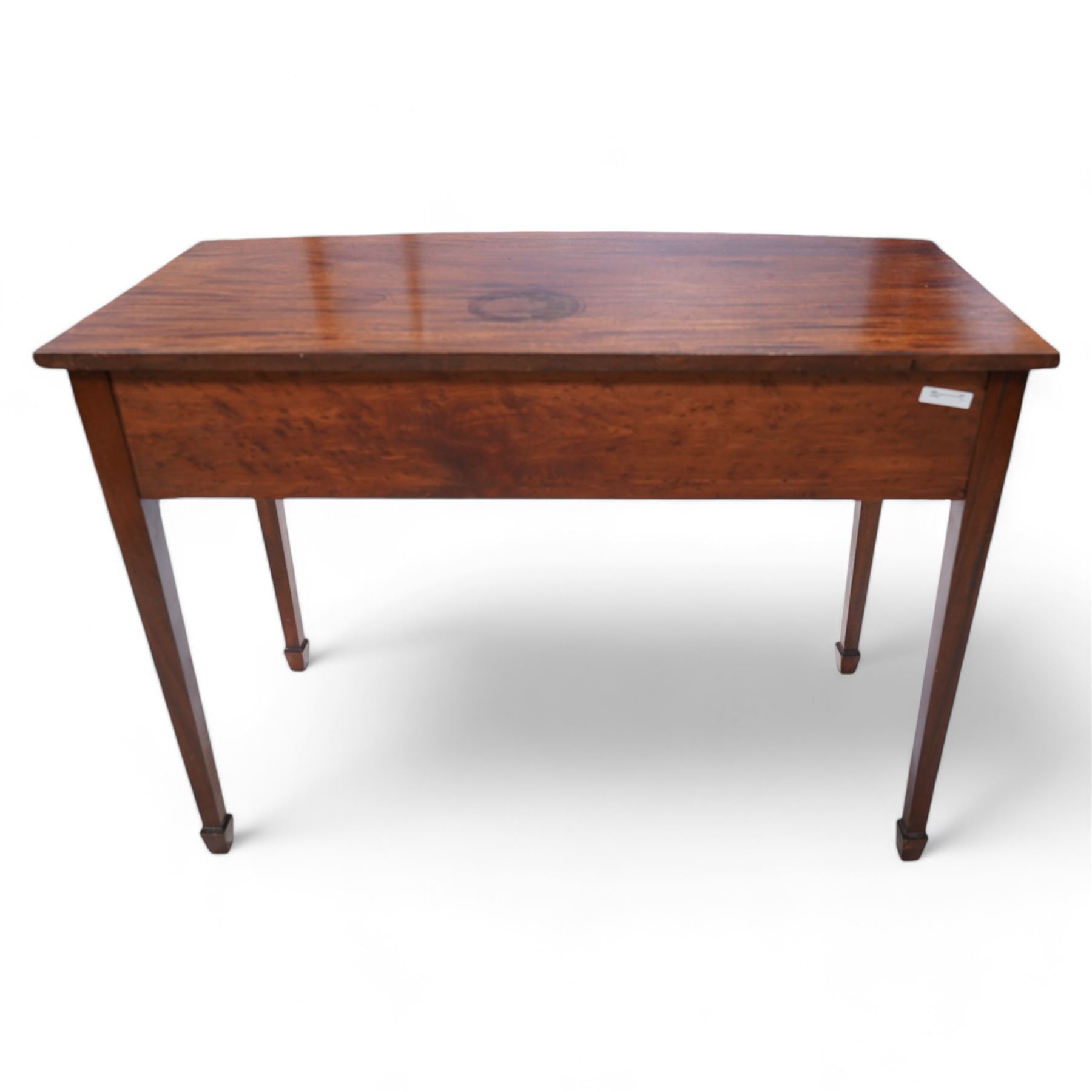 19th century mahogany bow-fronted side table, reeded top over single drawer, on square tapering supports with spade feet