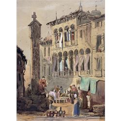 Circle of Samuel Prout (British 1783-1852): Market Day, watercolour heightened with white unsigned 28cm x 20cm 